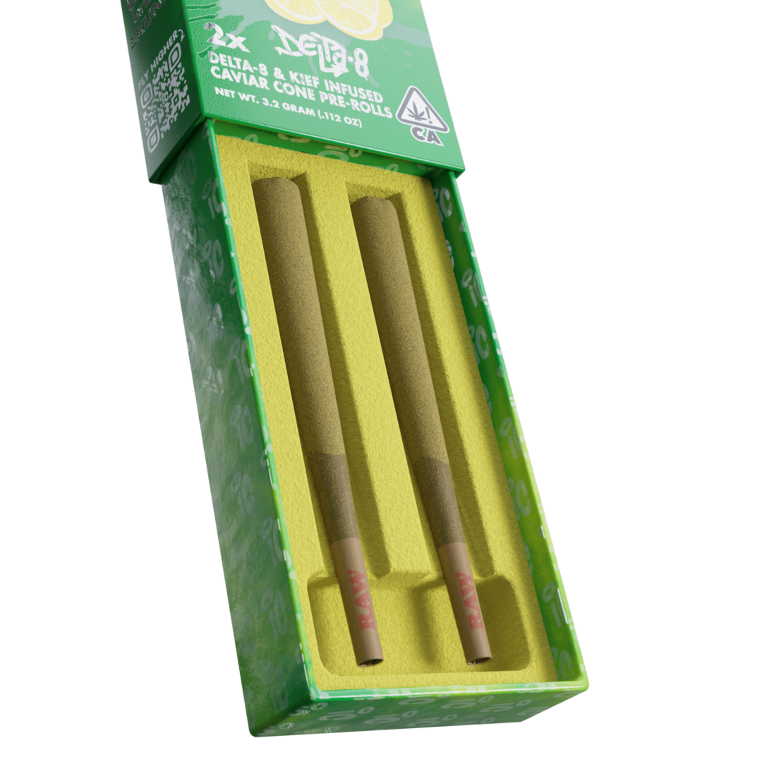 Opened Caviar Cones King Size Delta 8 Pre-Rolls 2 X 1.6 Gram Joints
